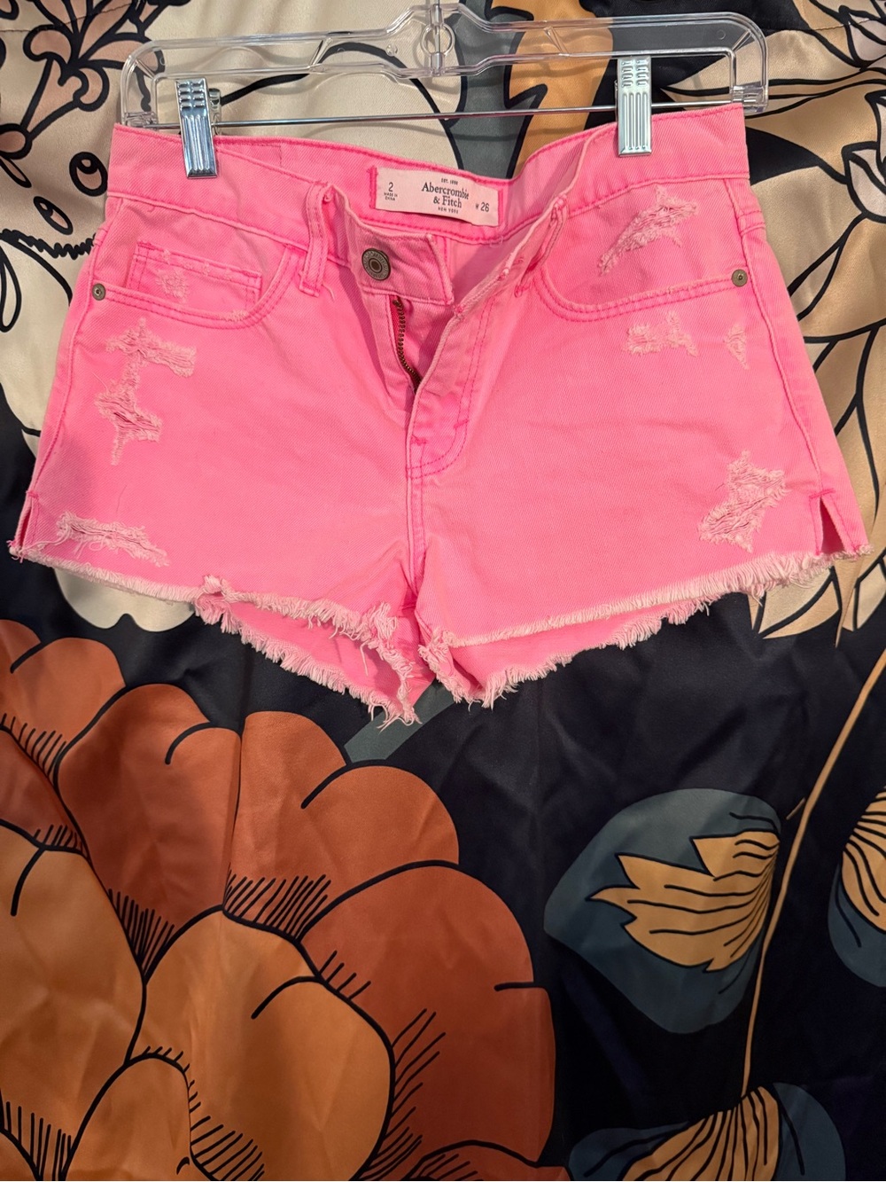 Abercrombie & Fitch Women's Pink Distressed Denim Shorts